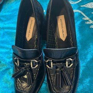 ANTONIO MELANI Black Flats with Tassel and Metallic Accents